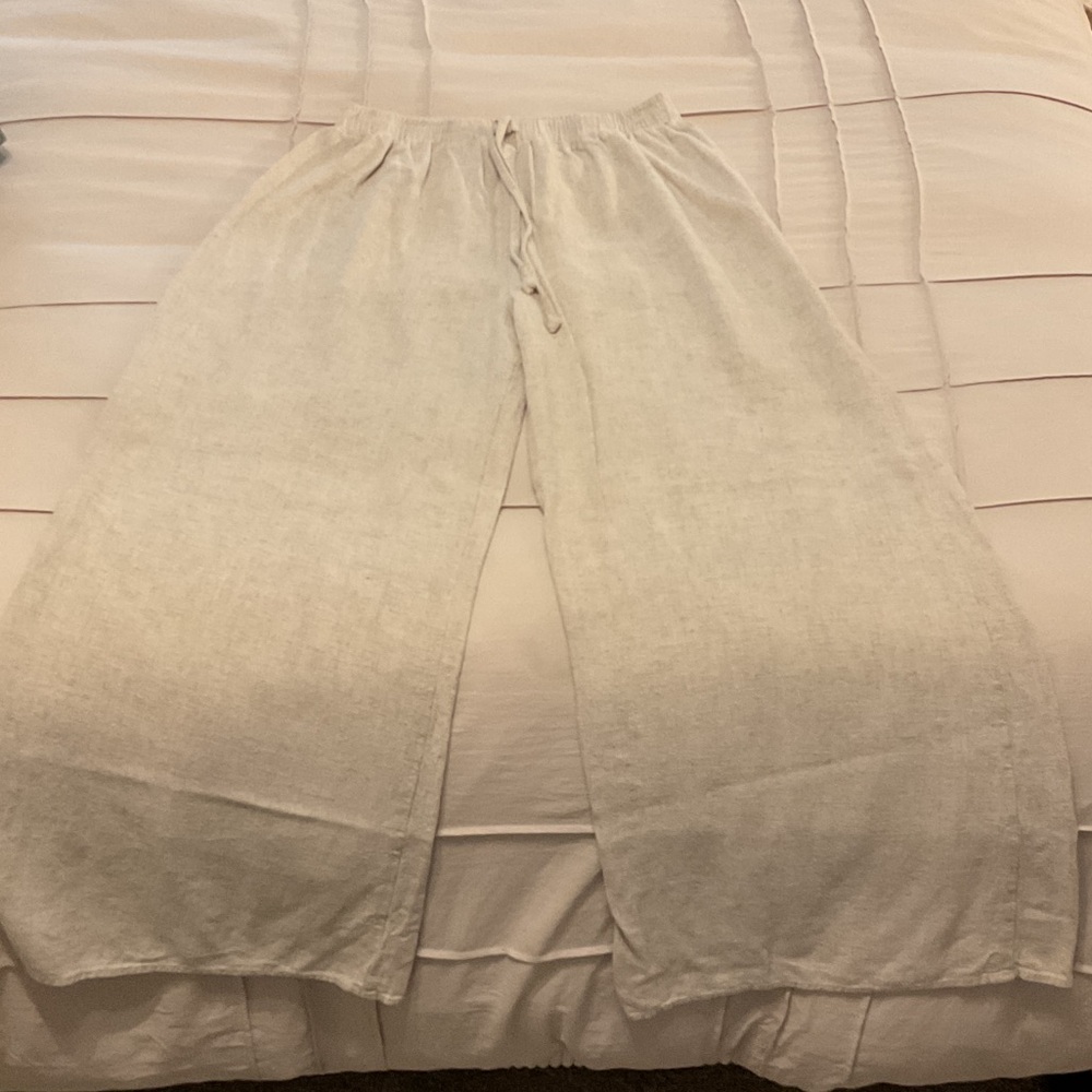 Altar'd State Cream Wide Leg Linen Pants